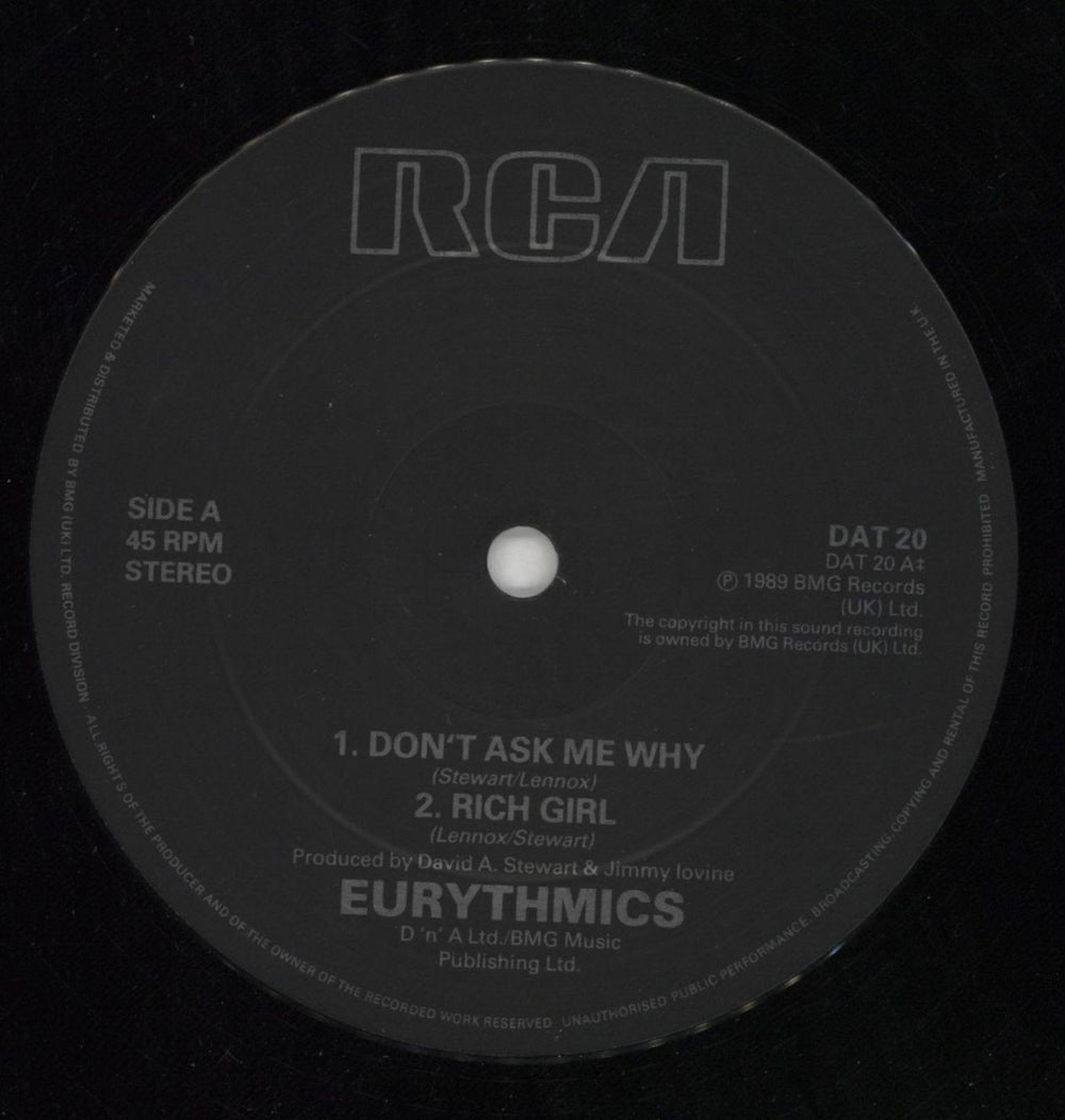 Eurythmics Don't Ask Me Why + Poster UK 12" vinyl single (12 inch record / Maxi-single) EUR12DO148551