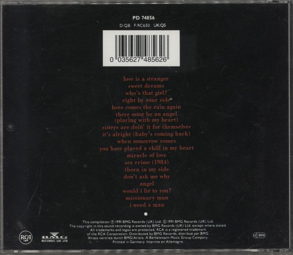 Eurythmics Greatest Hits UK CD album (CDLP) 035627485626