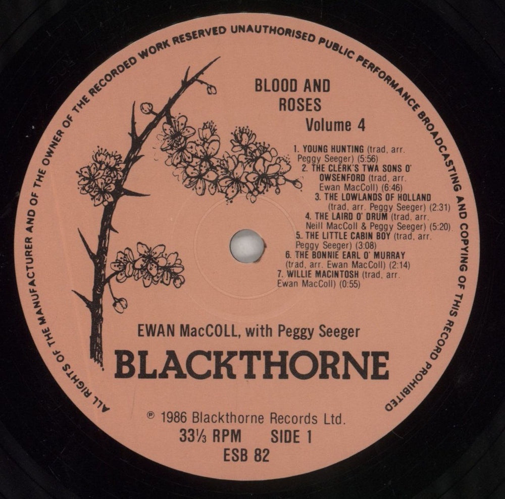 Ewan MacColl & Peggy Seeger Blood And Roses - Volume 4 UK vinyl LP album (LP record) EWBLPBL448575