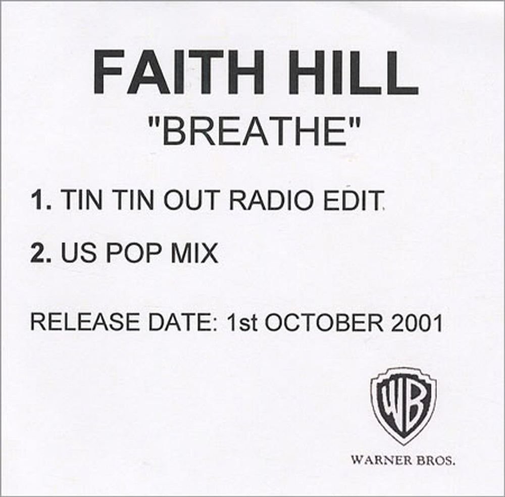 Faith Hill Breathe - 2 Track US Promo CD-R acetate CDR ACETATE