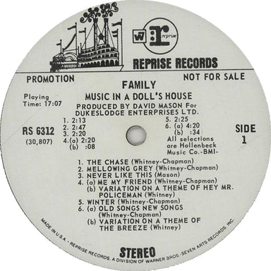 Family Music In A Doll's House US Promo vinyl LP album (LP record) FMLLPMU650469