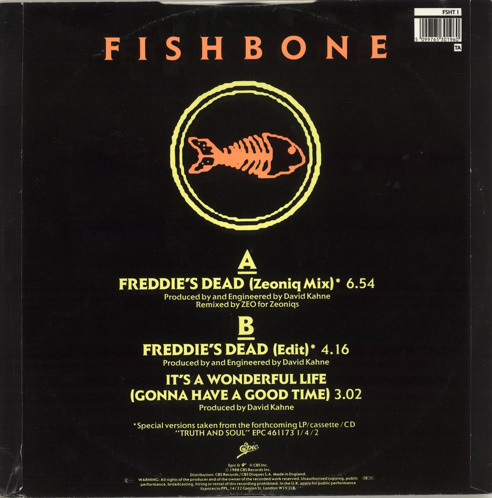 Fishbone Freddie's Dead UK 12" vinyl single (12 inch record / Maxi-single) 5099765301960