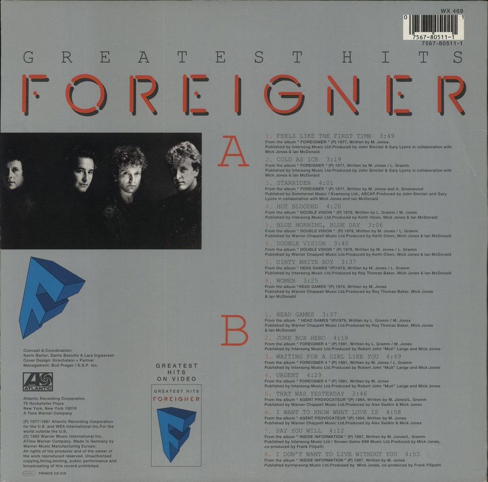 Foreigner Greatest Hits UK vinyl LP album (LP record) 075678051111