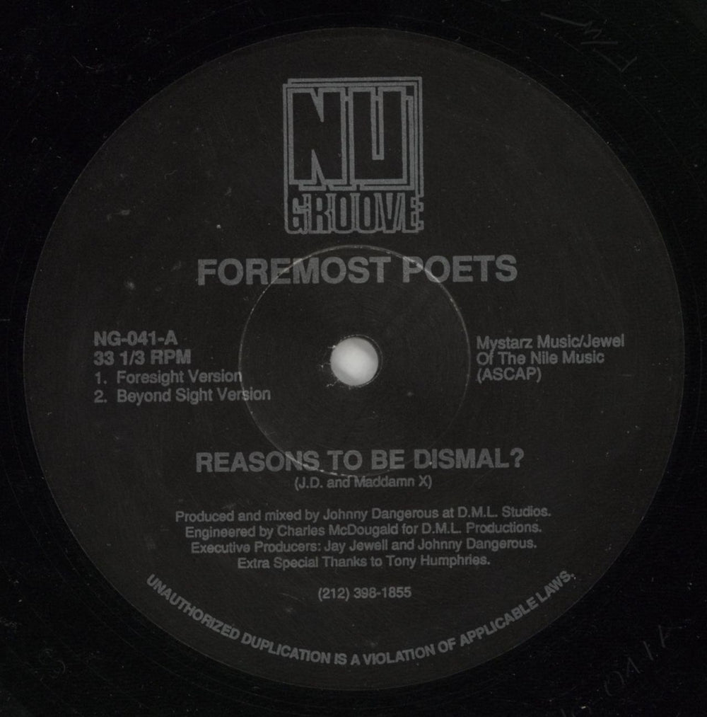 Foremost Poets Reasons To Be Dismal? US 12" vinyl single (12 inch record / Maxi-single) NG-041