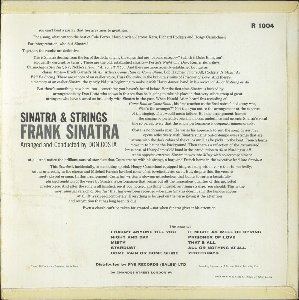 Frank Sinatra Sinatra & Strings UK vinyl LP album (LP record)