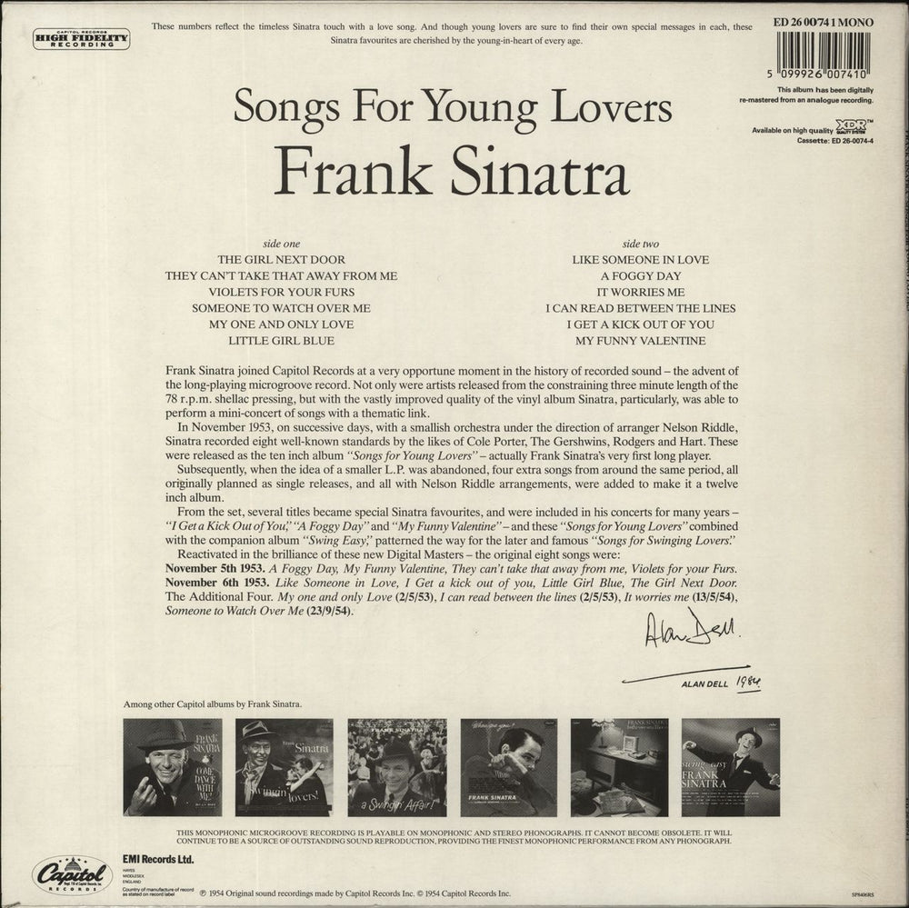 Frank Sinatra Songs For Young Lovers - stickered p/s UK vinyl LP album (LP record) 5099926007410