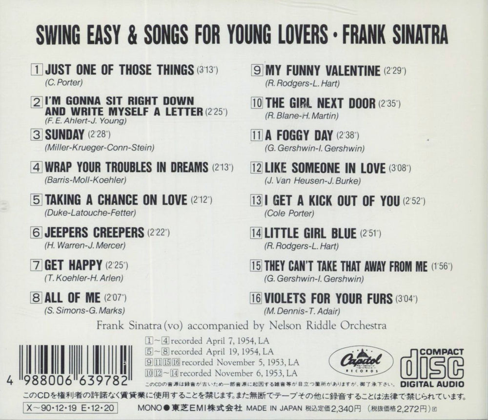 Frank Sinatra Swing Easy! / Songs For Young Lovers Japanese CD album (CDLP)