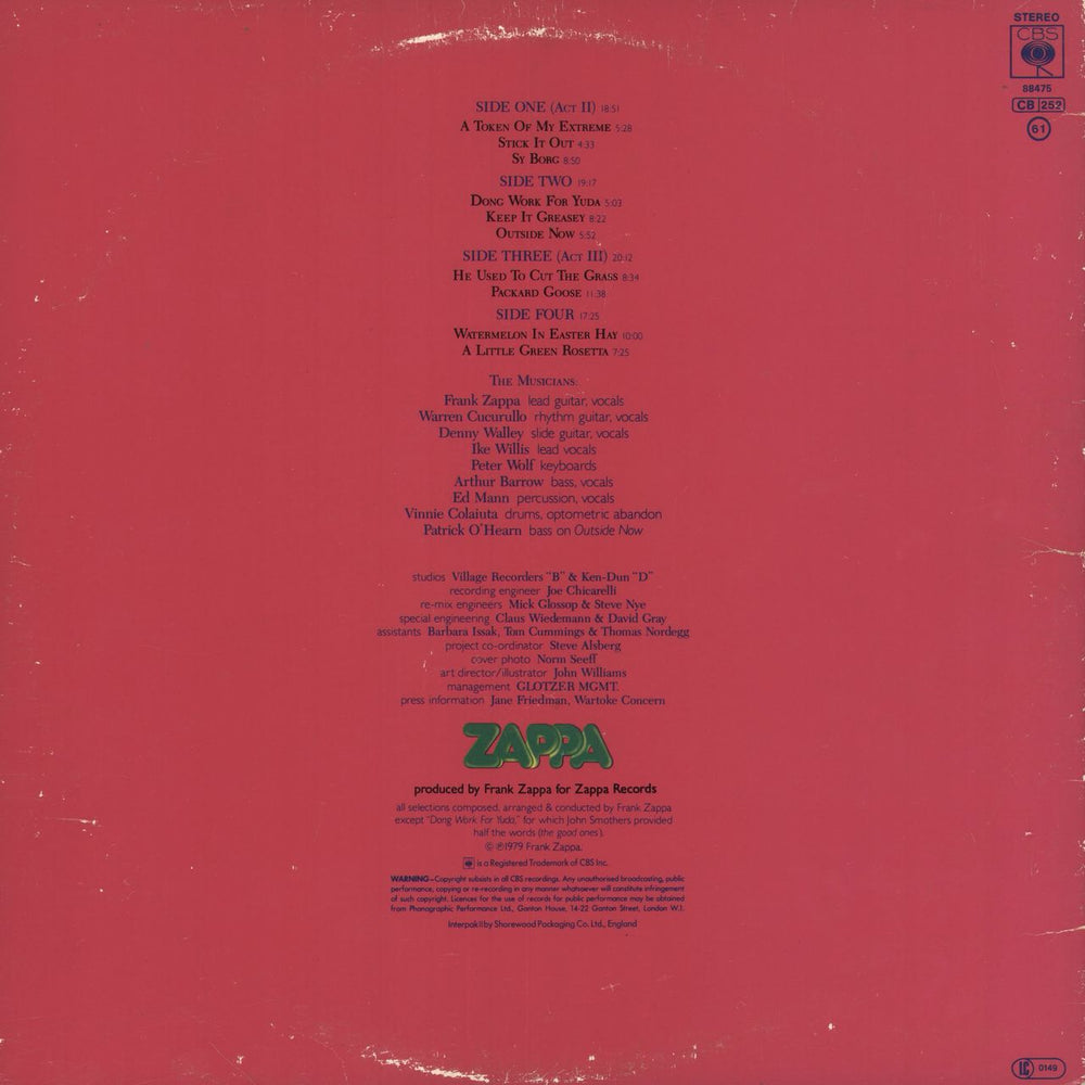 Frank Zappa Joe's Garage Acts II & III - EX UK 2-LP vinyl record set (Double LP Album)