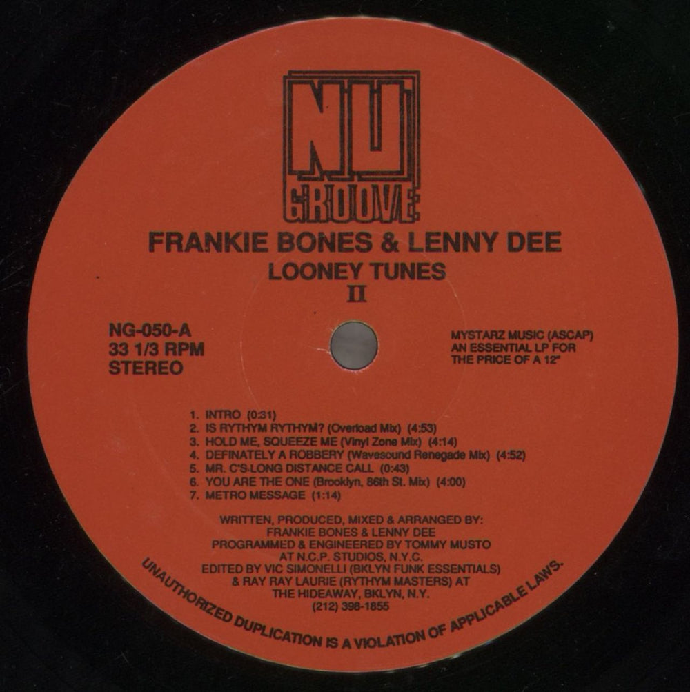 Frankie Bones Looney Tunes II US vinyl LP album (LP record) NG-050