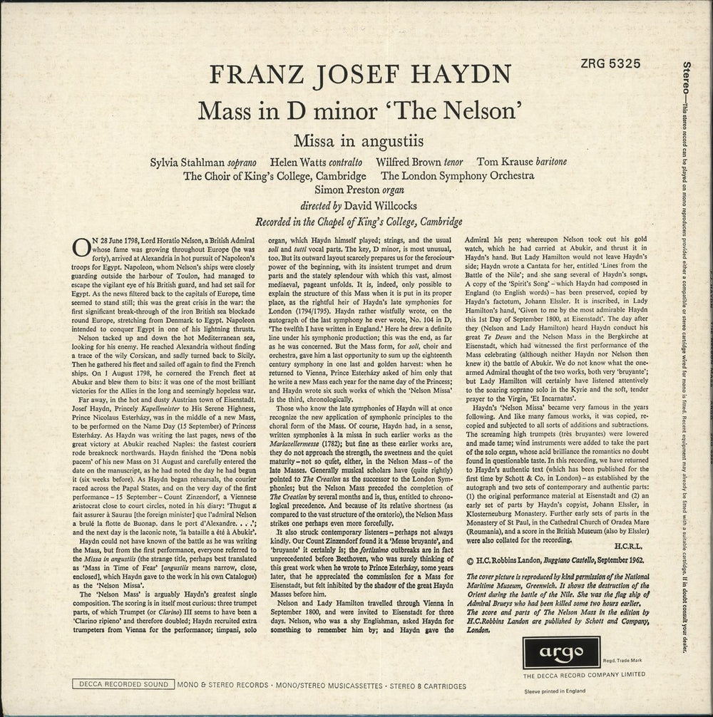 Franz Joseph Haydn The Nelson Mass UK vinyl LP album (LP record)