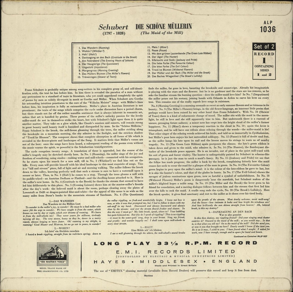 Franz Schubert Schubert: Die Schöne Müllerin UK vinyl LP album (LP record)