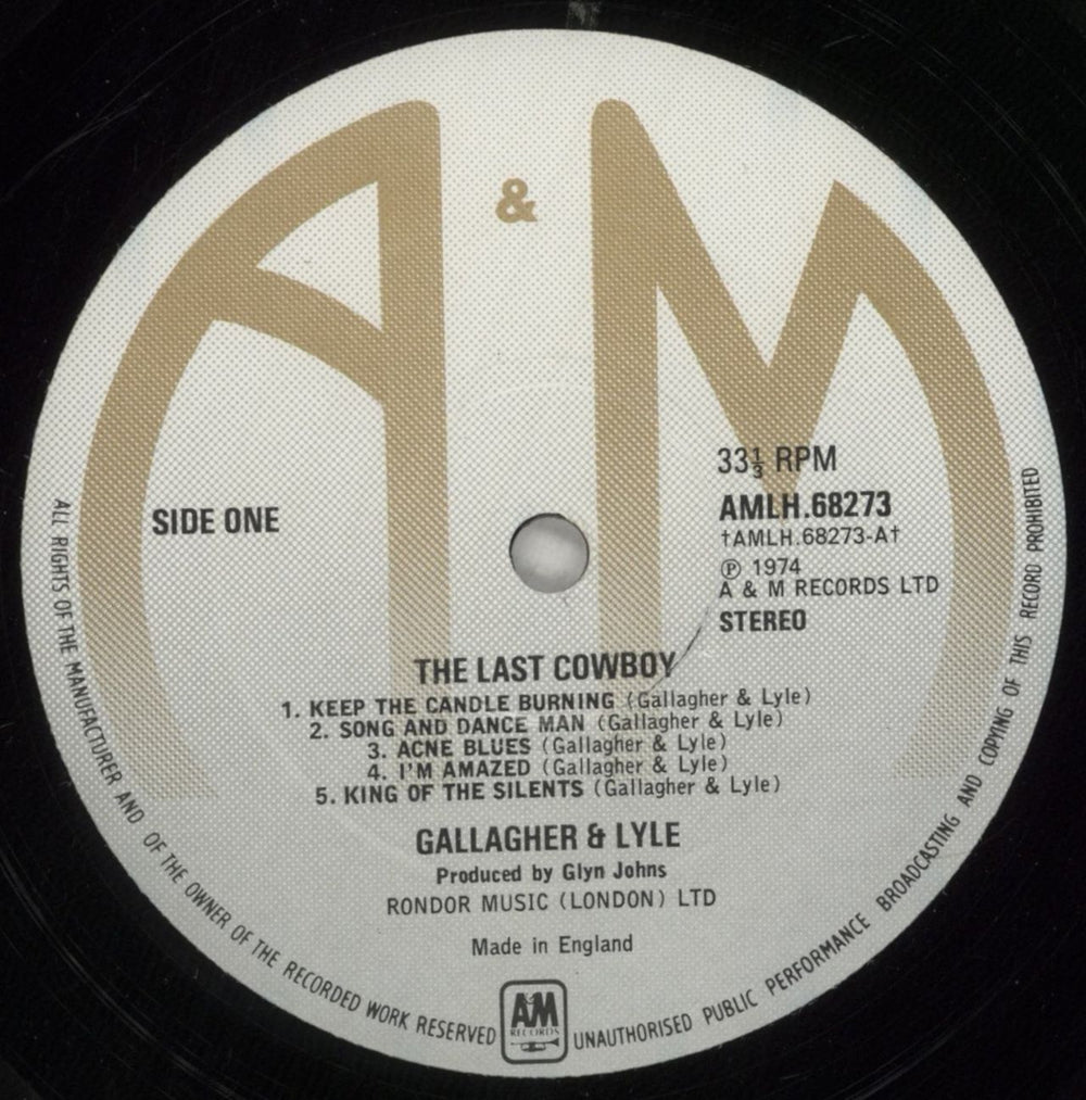 Gallagher And Lyle The Last Cowboy UK vinyl LP album (LP record) G&LLPTH296790