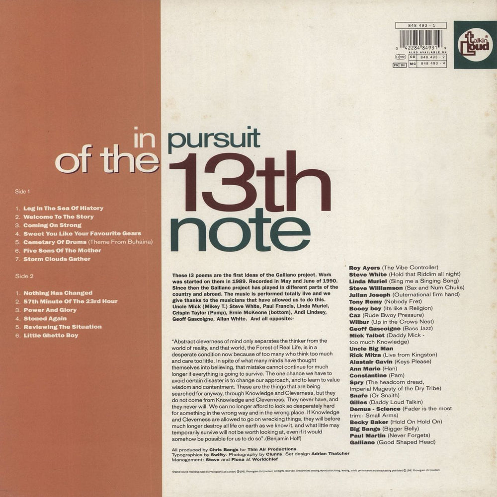 Galliano In Pursuit Of The 13th Note UK vinyl LP album (LP record) 042284849319