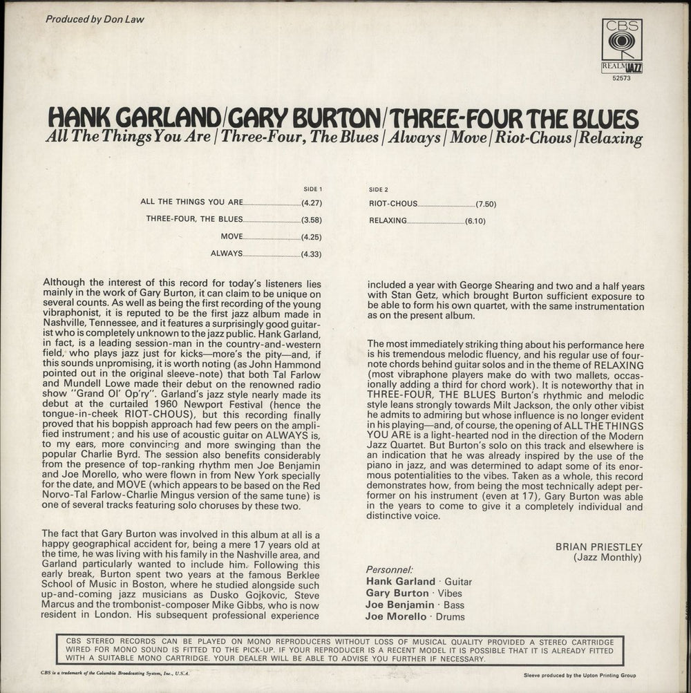 Gary Burton Three-Four The Blues - EX UK vinyl LP album (LP record)