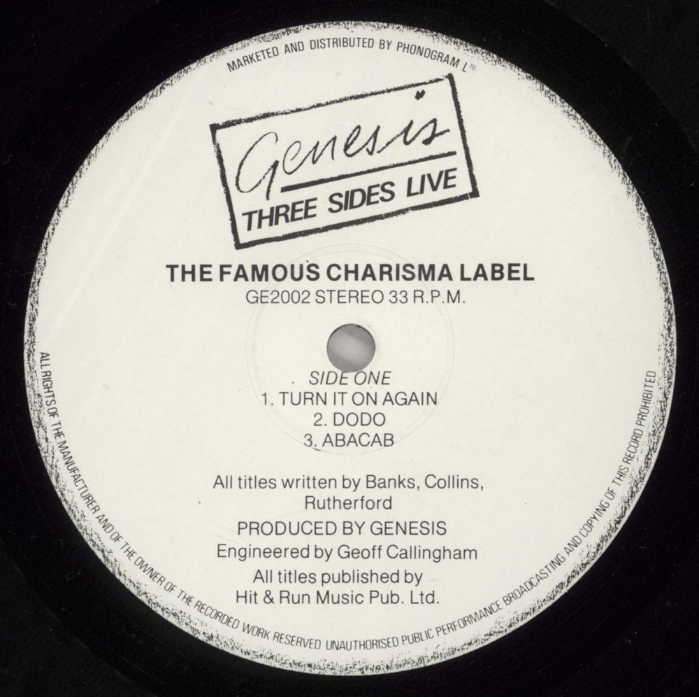 Genesis Three Sides Live - Gold Promo Stamped UK Promo 2-LP vinyl record set (Double LP Album) GEN2LTH874939