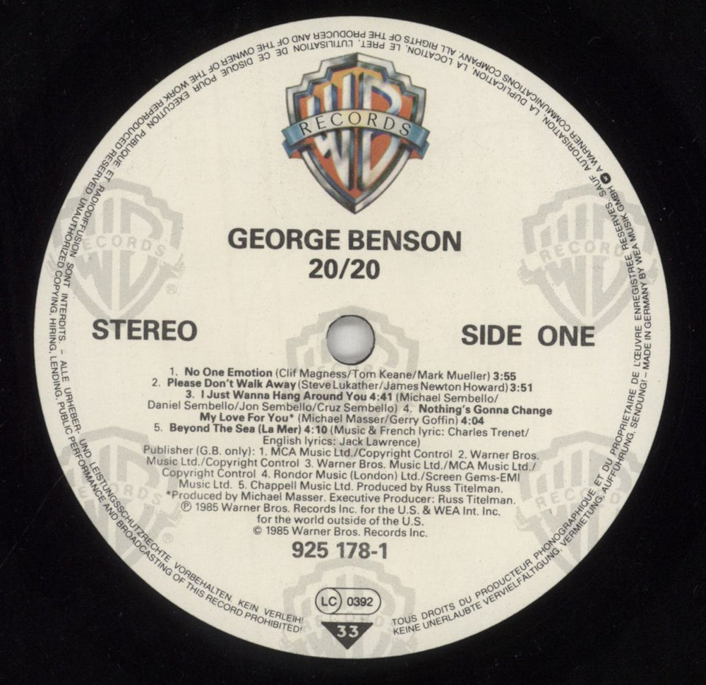 George Benson 20/20 (Twenty Twenty) German vinyl LP album (LP record) GBELPTW290722