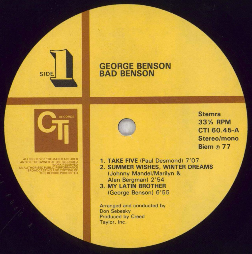 George Benson Bad Benson Dutch vinyl LP album (LP record) GBELPBA841747