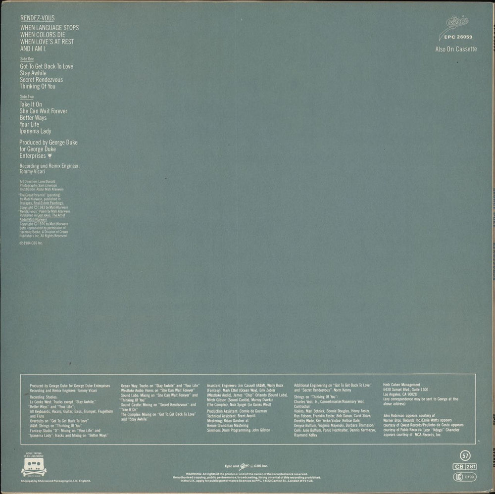 George Duke Rendezvous UK vinyl LP album (LP record)