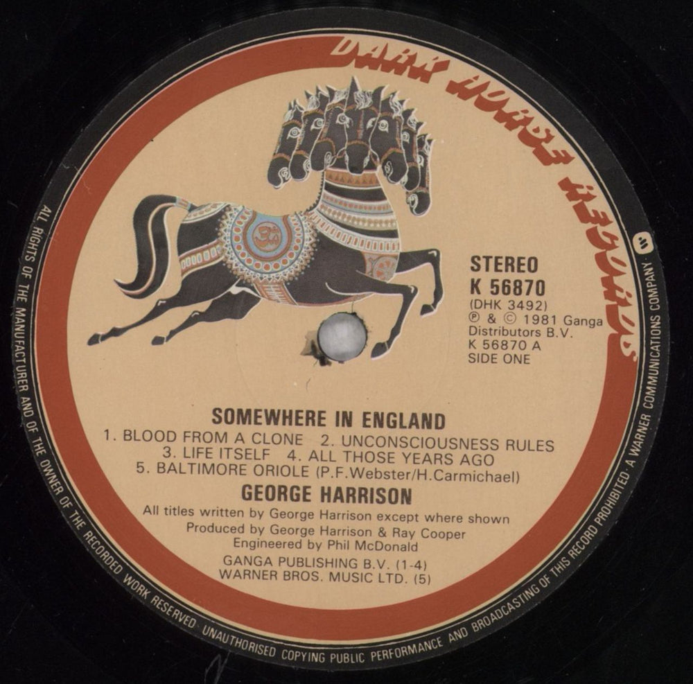 George Harrison Somewhere In England - EX UK vinyl LP album (LP record) GHALPSO247976