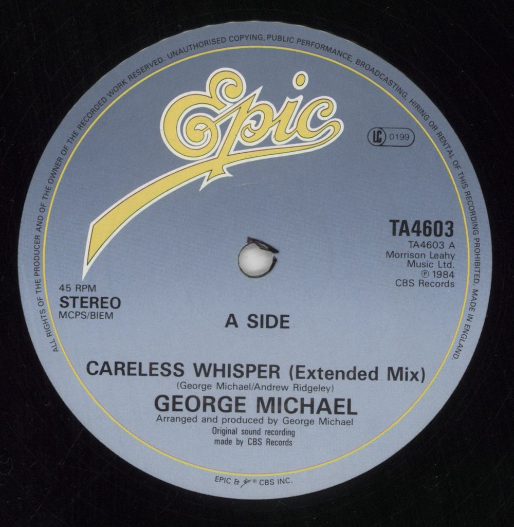 George Michael Careless Whisper (Extended Mix) - P/S UK 12" vinyl single (12 inch record / Maxi-single) GEO12CA08251