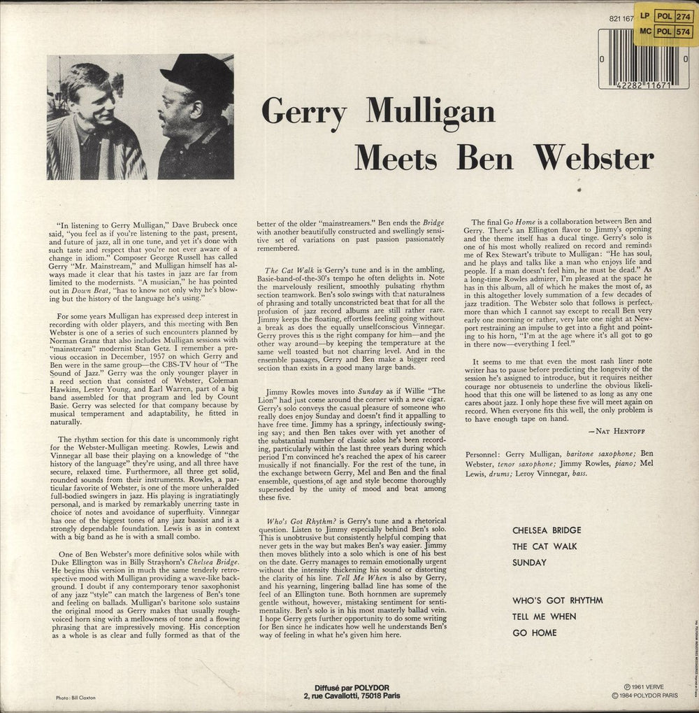 Gerry Mulligan Meets Ben Webster French vinyl LP album (LP record) 042282116710