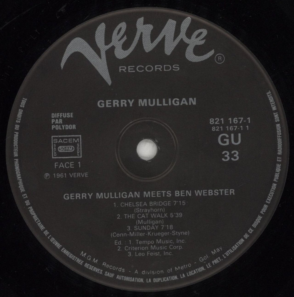 Gerry Mulligan Meets Ben Webster French vinyl LP album (LP record) GAJLPME494110