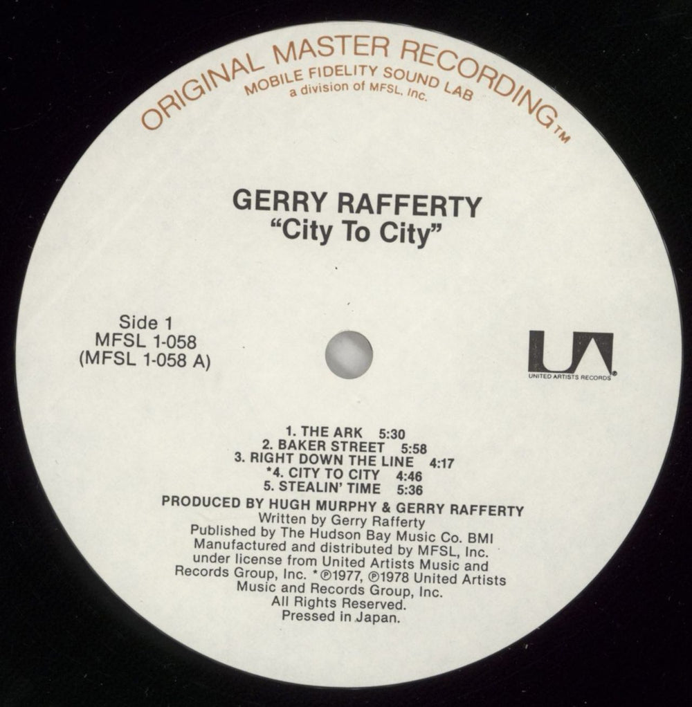 Gerry Rafferty City To City - Mobile Fidelity US vinyl LP album (LP record) GERLPCI874160