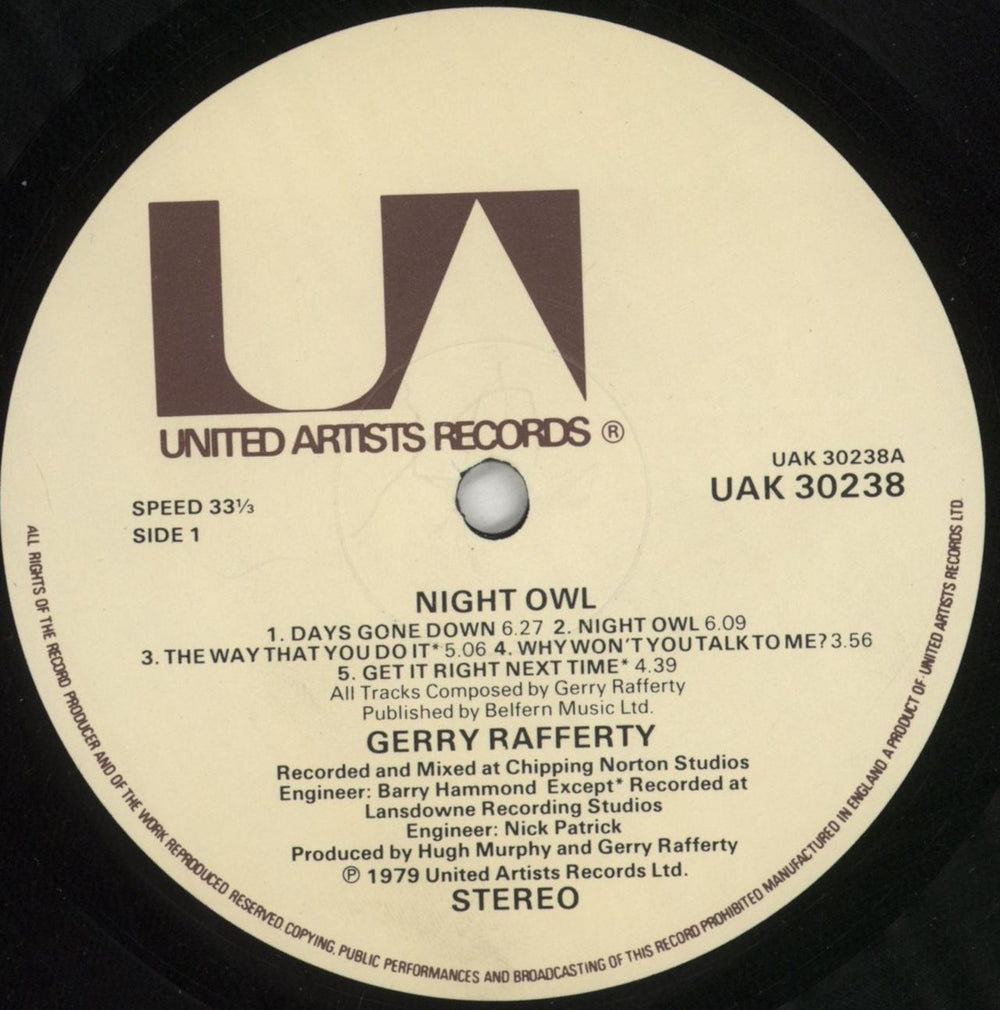 Gerry Rafferty Night Owl - EX UK vinyl LP album (LP record) GERLPNI232032