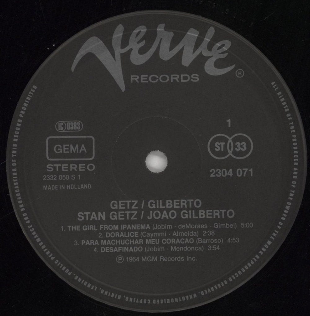 Getz / Gilberto Getz/Gilberto Dutch vinyl LP album (LP record) GY2LPGE319801