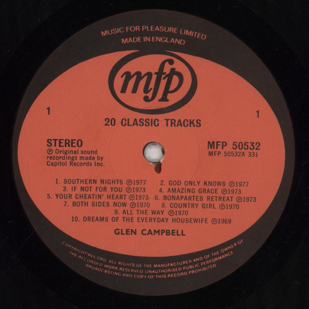 Glen Campbell 20 Classic Tracks UK vinyl LP album (LP record) GLCLPCL231425