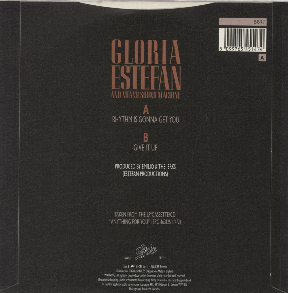 Gloria Estefan Rhythm Is Gonna Get You - Wide UK 7" vinyl single (7 inch record / 45) 5099765451474