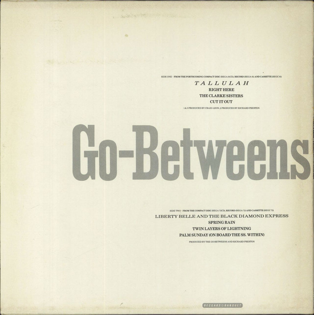 Go-Betweens Tallulah / Liberty Belle And The Black Diamond Exp - Sampler UK Promo 12" vinyl single (12 inch record / Maxi-single)