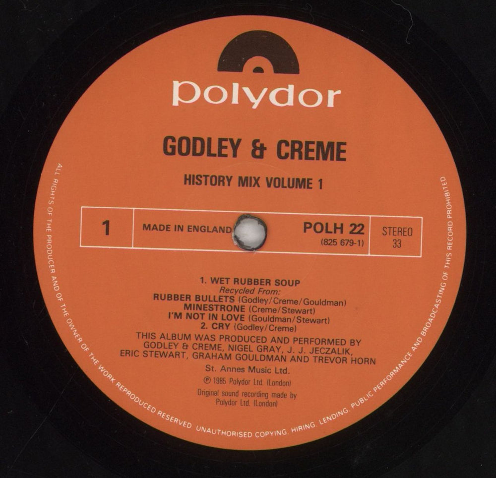 Godley & Creme History Mix Volume 1 UK vinyl LP album (LP record) G&CLPHI414546