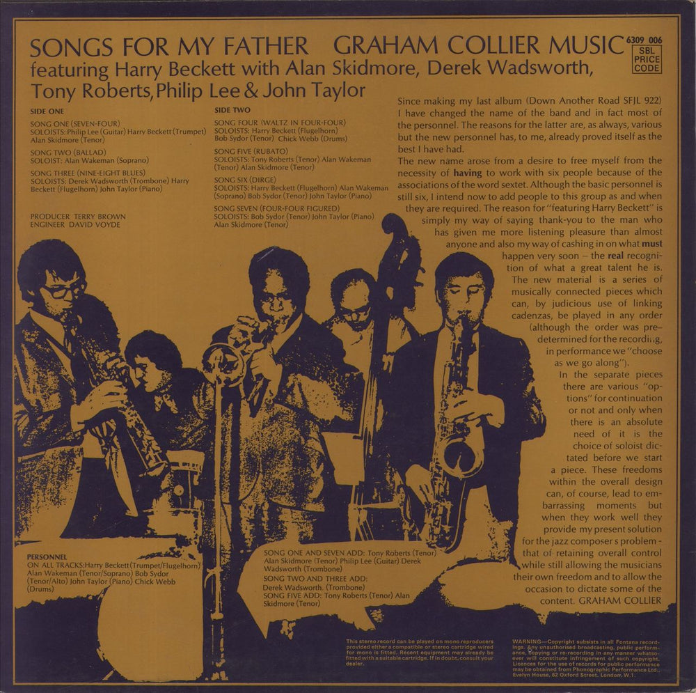 Graham Collier Songs For My Father UK vinyl LP album (LP record)