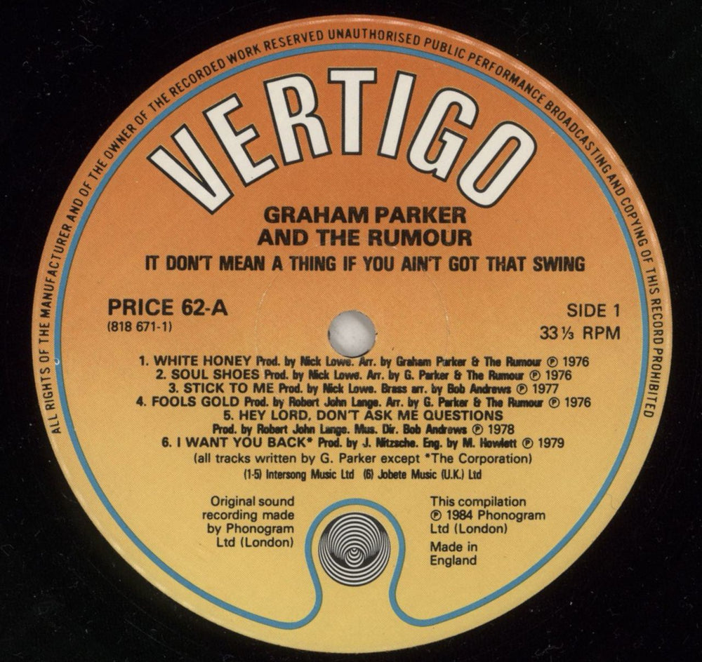 Graham Parker It Don't Mean A Thing If You Ain't Got That Swing UK vinyl LP album (LP record) GRPLPIT541836