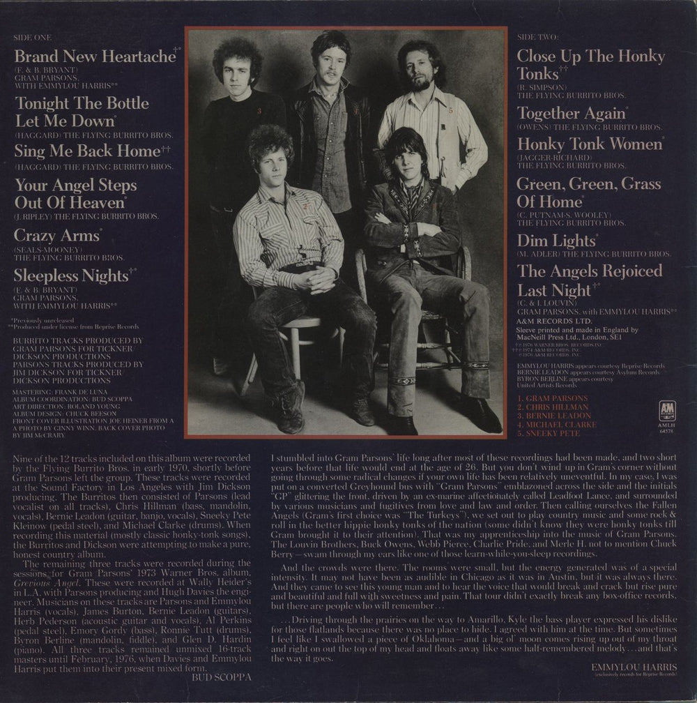 Gram Parsons Sleepless Nights UK vinyl LP album (LP record)