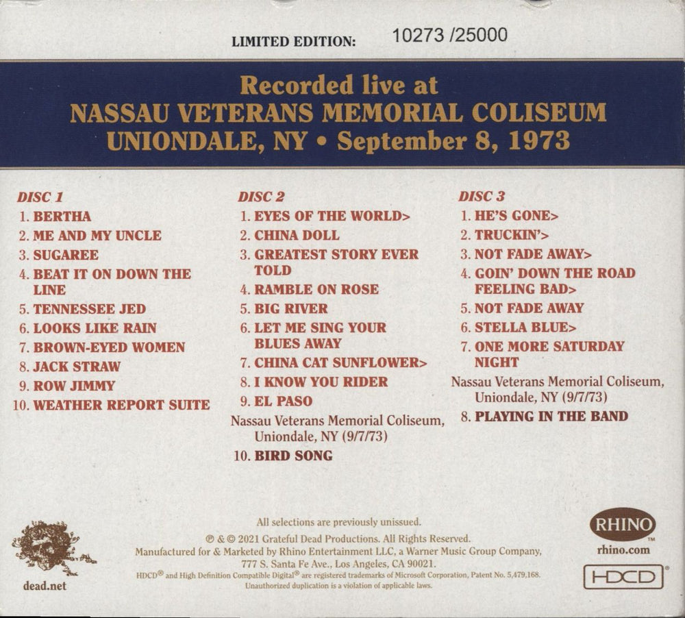 Grateful Dead Dave's Picks Volume 38: Nassau Veterans Memorial Coliseum, Uniondale, NY 9/8/73 + Bonus Disc US 4-CD album set