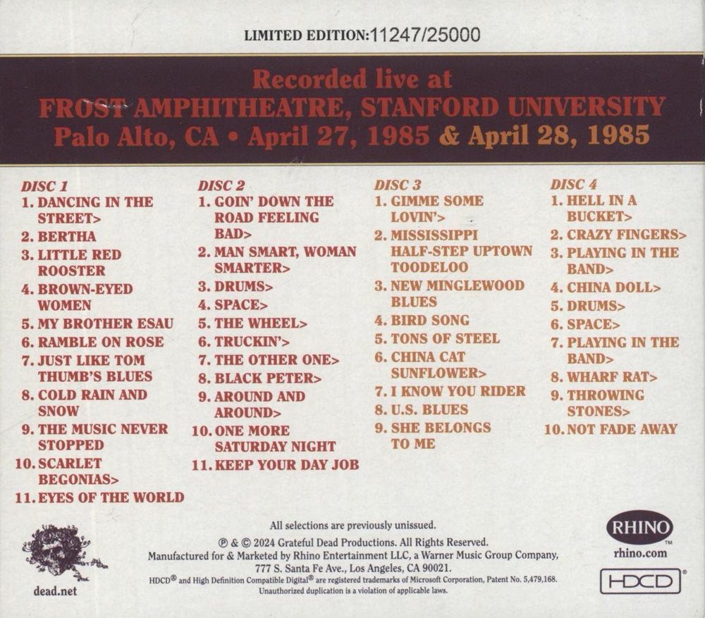 Grateful Dead Dave's Picks, Volume 49 - Frost Amphitheatre, Stanford U. Palo Alto, CA - 4/27/85 & 4/28/85 US 4-CD album set