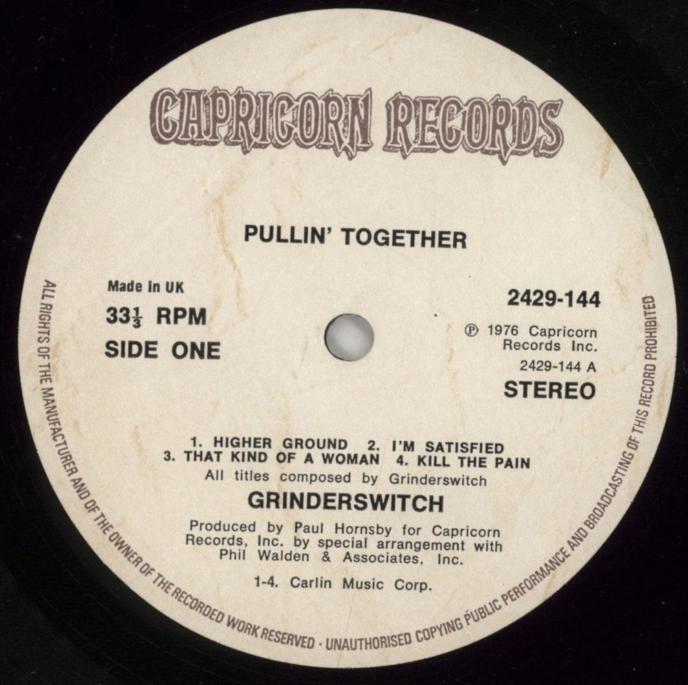 Grinderswitch Pullin' Together UK vinyl LP album (LP record) GWTLPPU161294