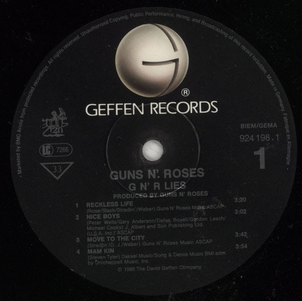 Guns N Roses GN'R Lies - 2nd - VG German vinyl LP album (LP record) GNRLPGN874701