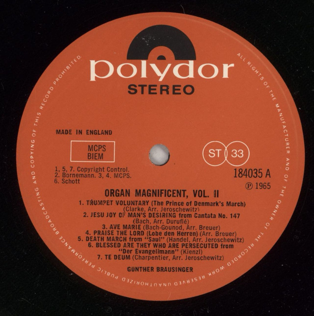 Günther Brausinger Organ Magnificent Vol. II UK vinyl LP album (LP record) 1ARLPOR752754