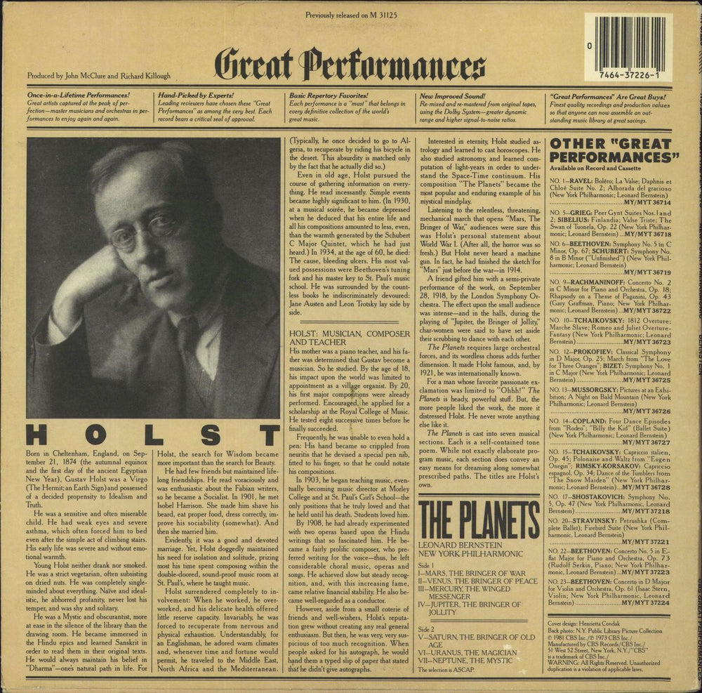 Gustav Holst Holst: The Planets US vinyl LP album (LP record)