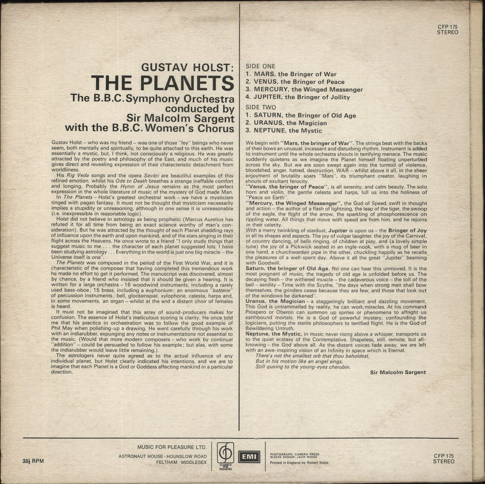 Gustav Holst The Planets UK vinyl LP album (LP record)