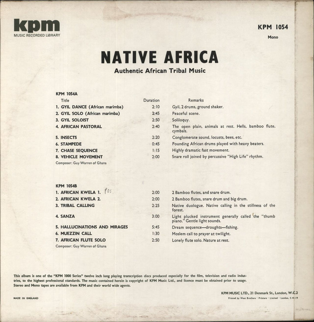 Guy Warren Native Africa UK vinyl LP album (LP record)