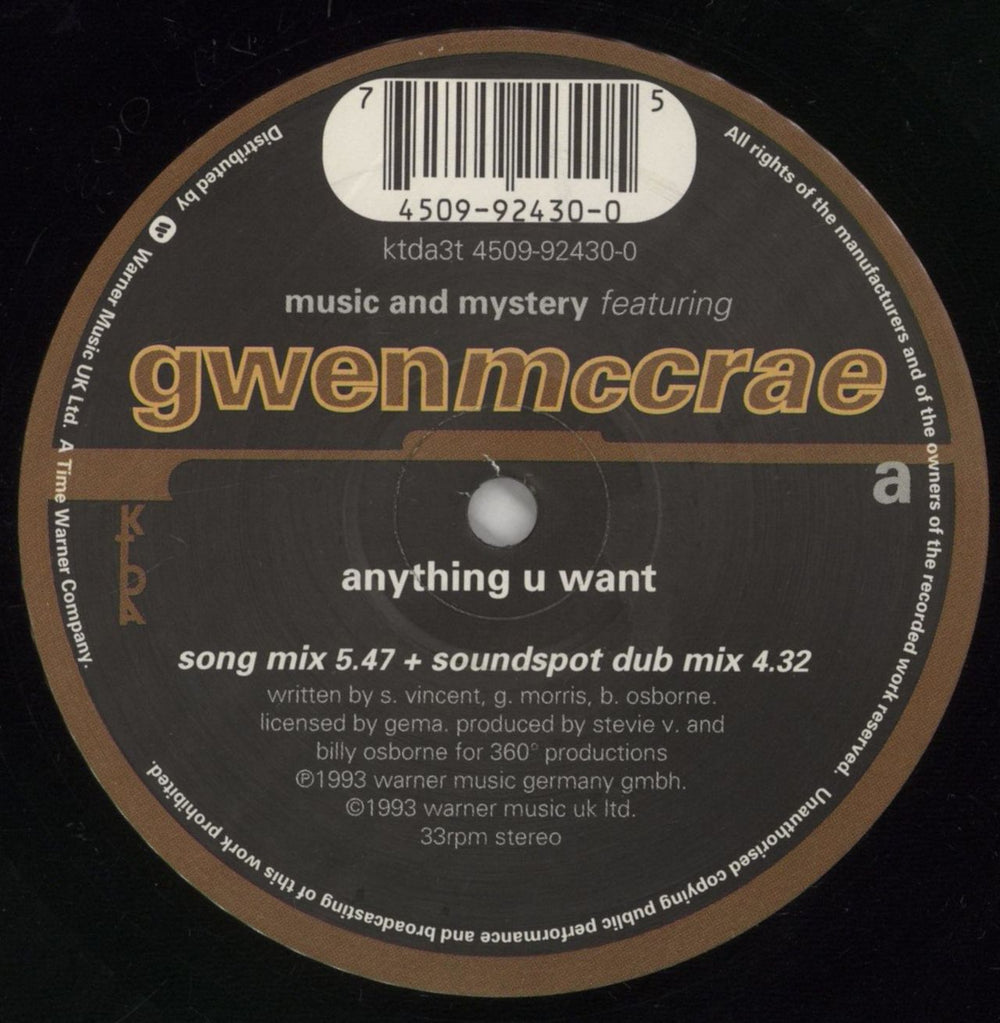 Gwen McCrae Anything U Want - Mixes UK 12" vinyl single (12 inch record / Maxi-single) GW012AN860576