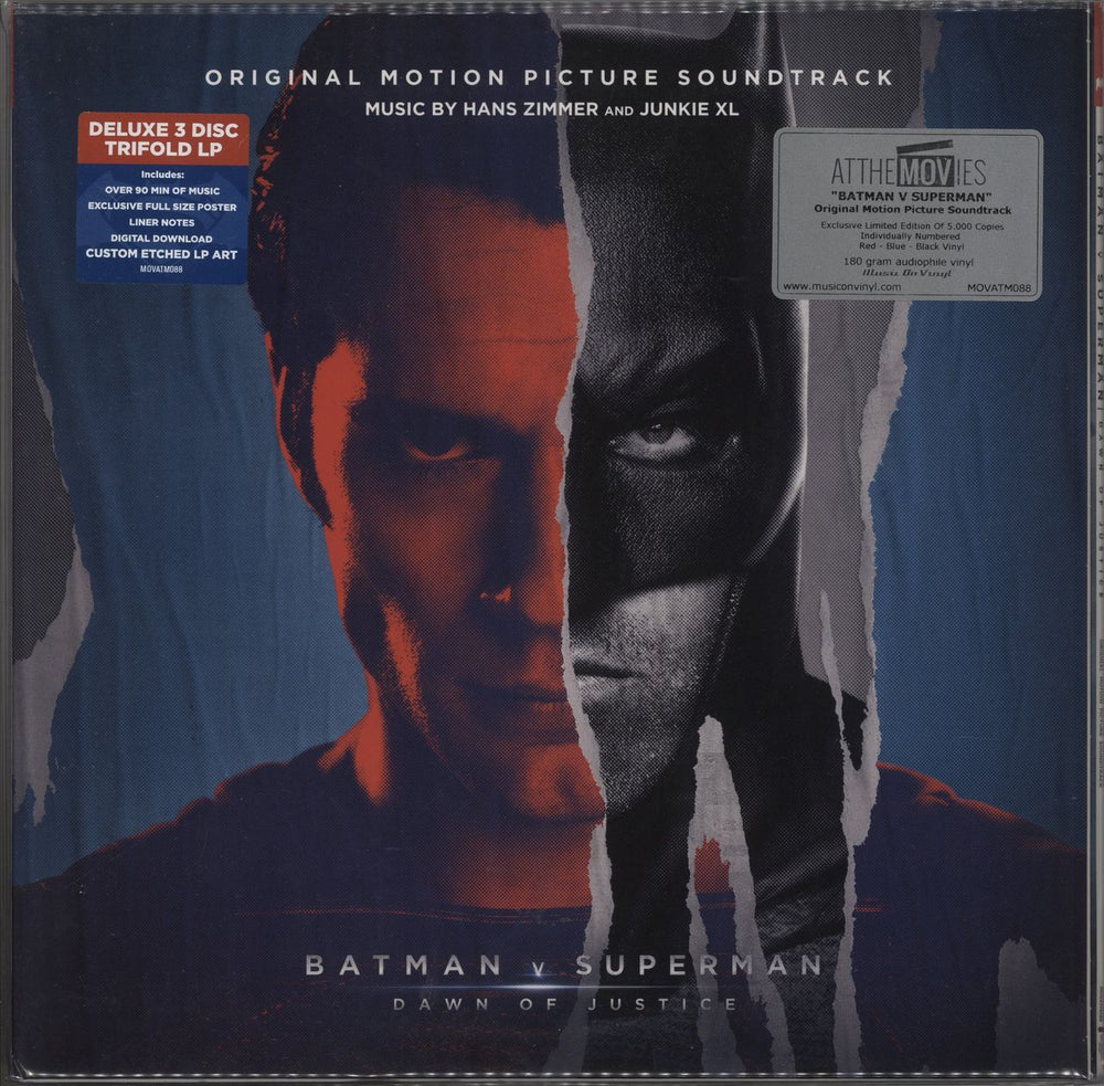 Hans Zimmer Batman V Superman: Dawn Of Justice - Red, Blue & Black 180 Gram Vinyl - Sealed UK 3-LP vinyl record set (Triple LP Album) MOVATM088