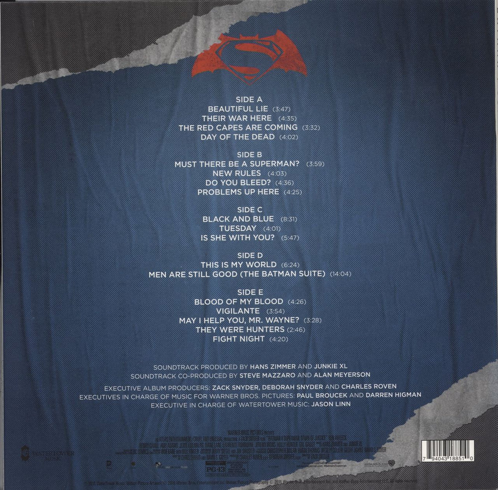 Hans Zimmer Batman V Superman: Dawn Of Justice US 3-LP vinyl record set (Triple LP Album) 794043188510