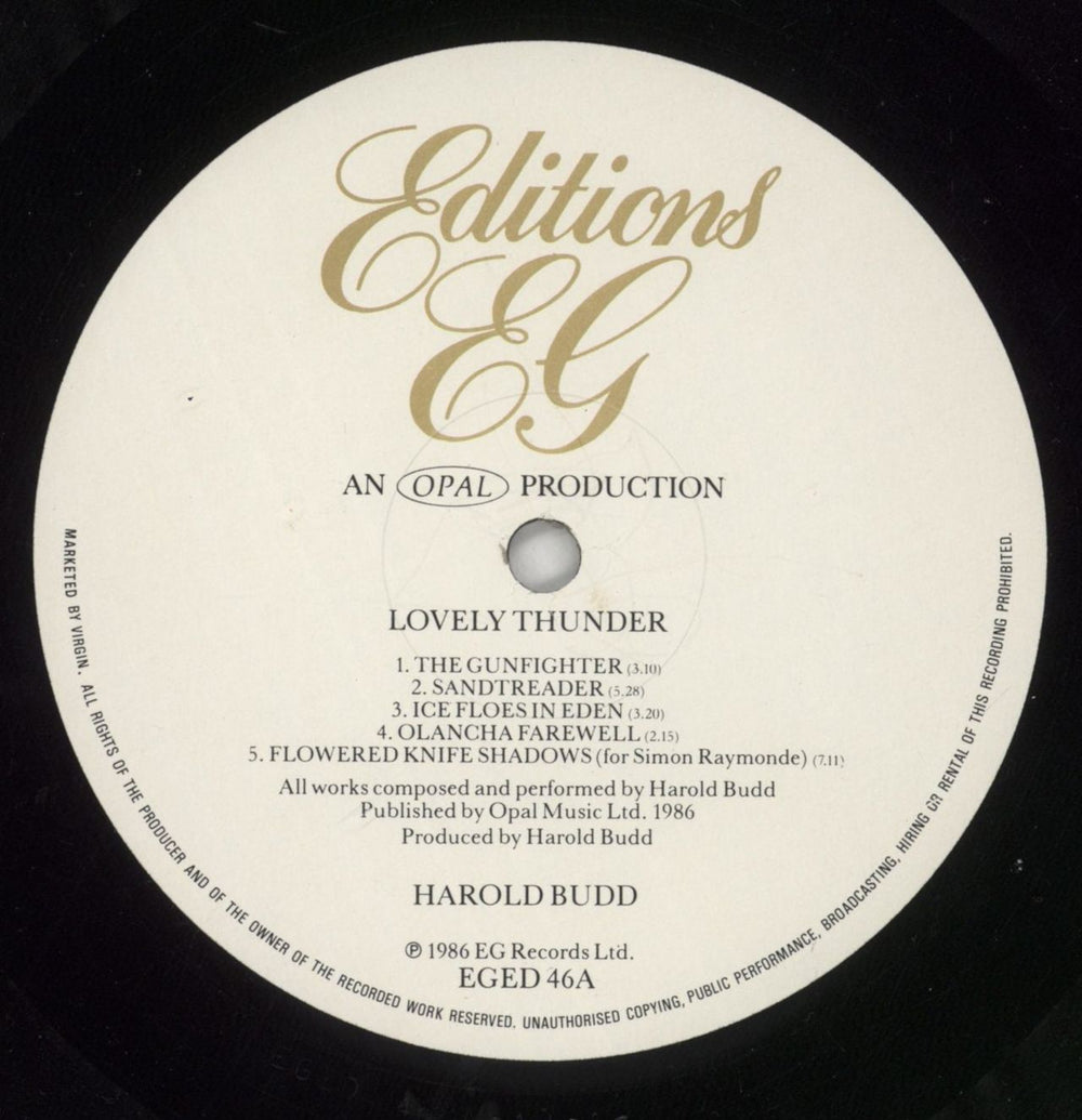 Harold Budd Lovely Thunder - Opened shrinkwrap UK vinyl LP album (LP record) UDDLPLO864739