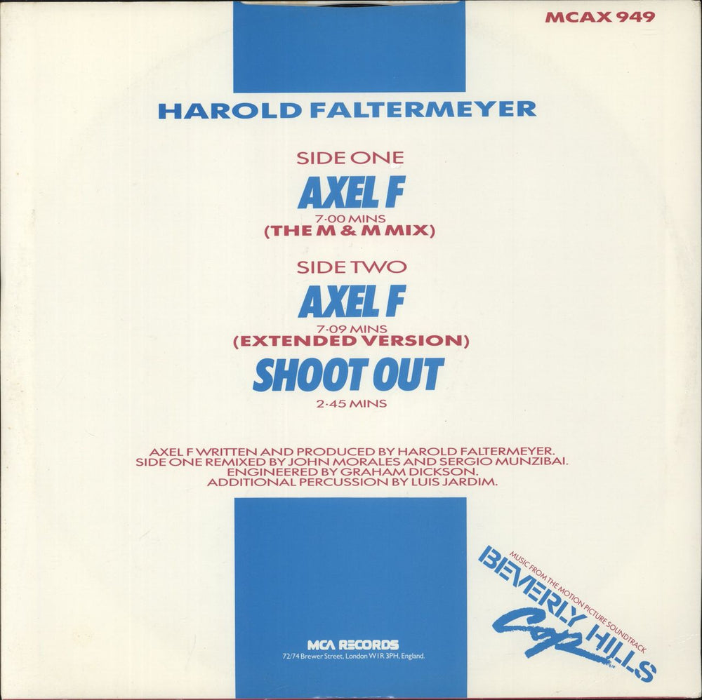 Harold Faltermeyer Axel F (The M & M Mix) UK 12" vinyl single (12 inch record / Maxi-single)