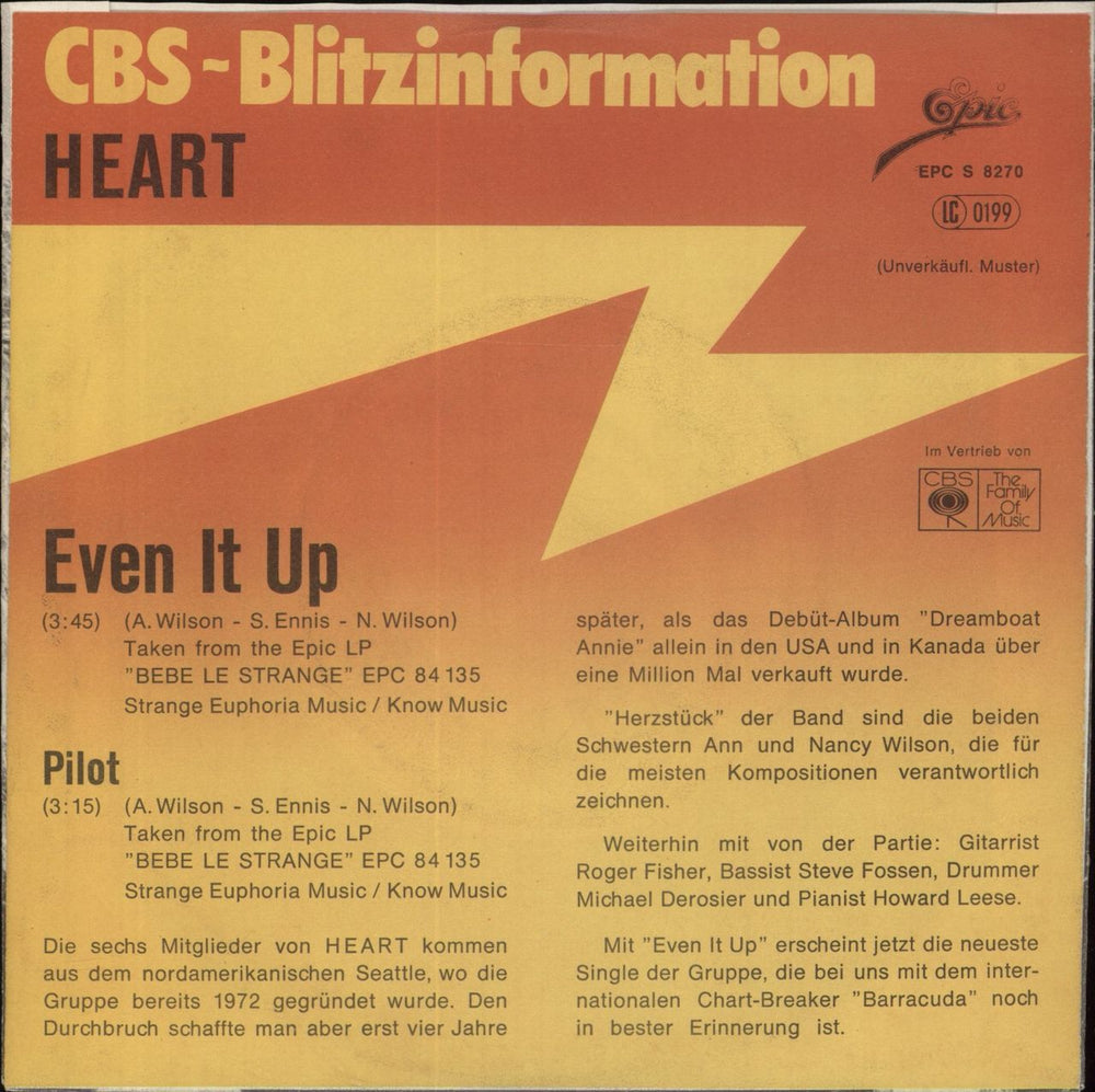 Heart Even It Up German Promo 7" vinyl single (7 inch record / 45)